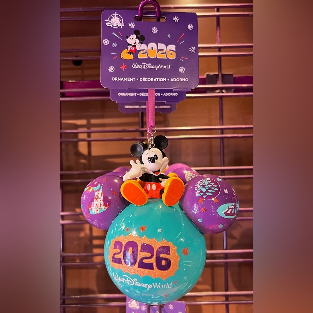Disney Parks 2026 Castle Mickey Mouse Ear Glass Globe Christmas Ornament NEW